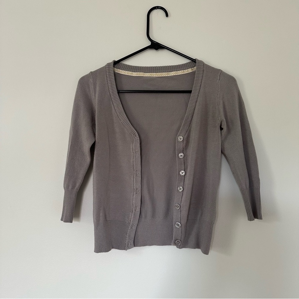 Gray Women's Sweater lightweight cardigan quarter length sleeve modcloth